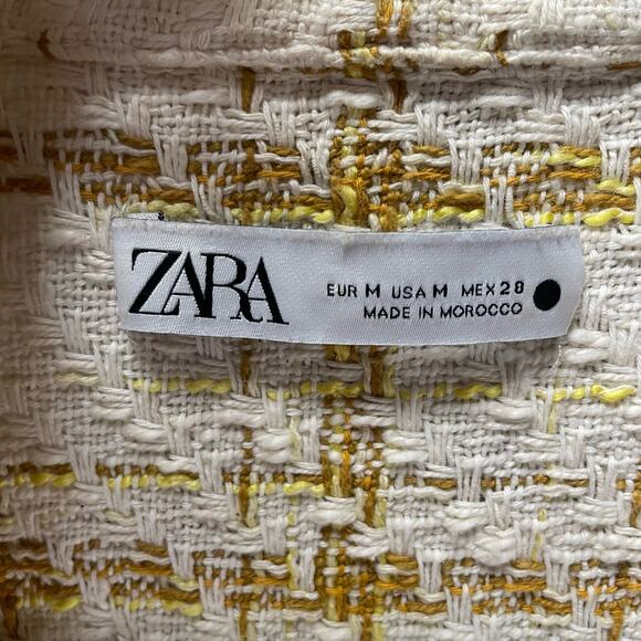 Zara Yellow Tweed Double Breasted Plaid Blazer Dress Size Medium - Picture 4 of 5